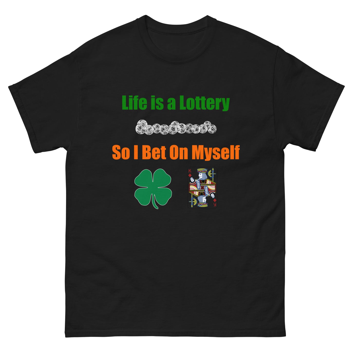 Life is a Lottery Men's classic tee - Four-Leaf Clover and Poker Cards Design | Motivational Gambling Quote Tee