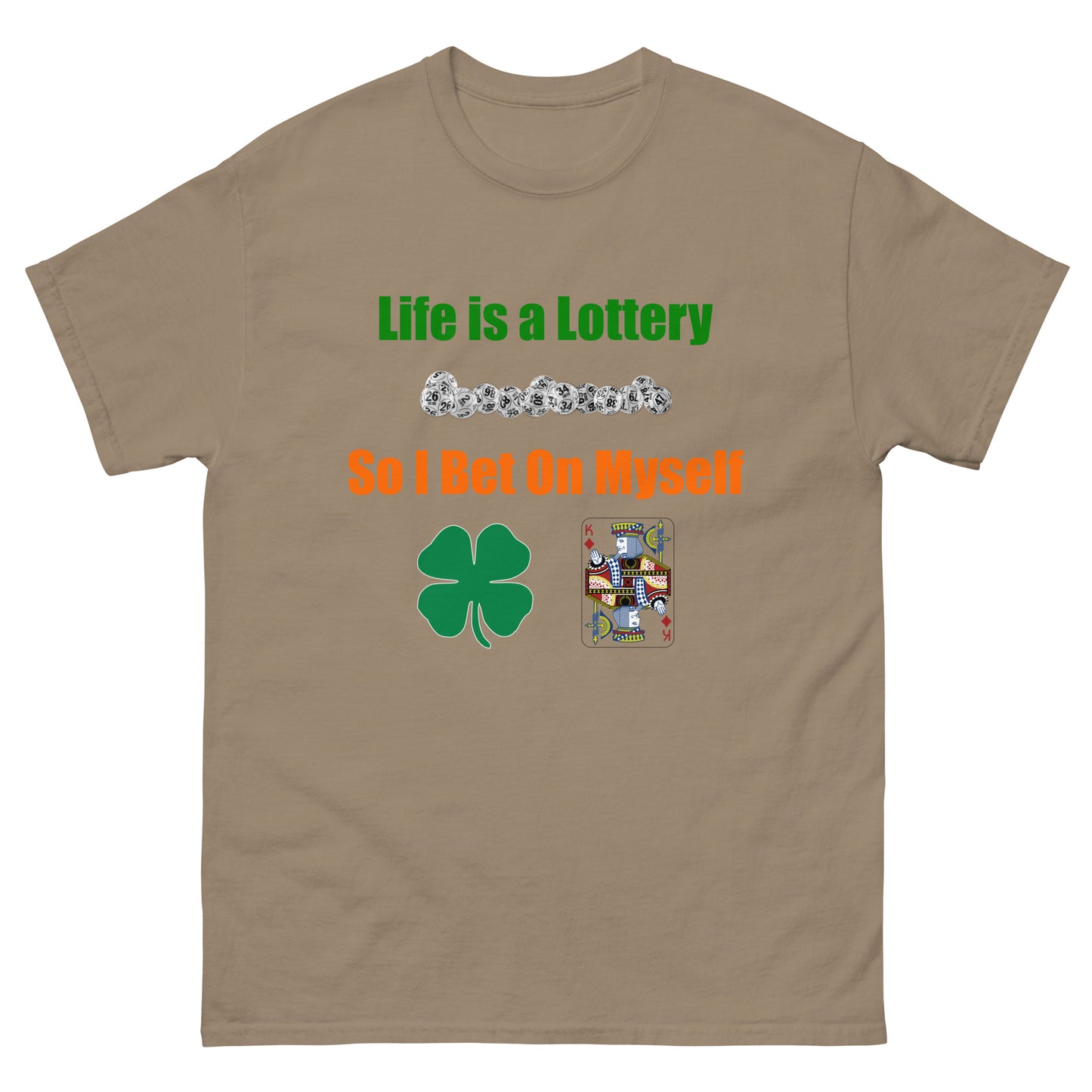Life is a Lottery Men's classic tee - Four-Leaf Clover and Poker Cards Design | Motivational Gambling Quote Tee