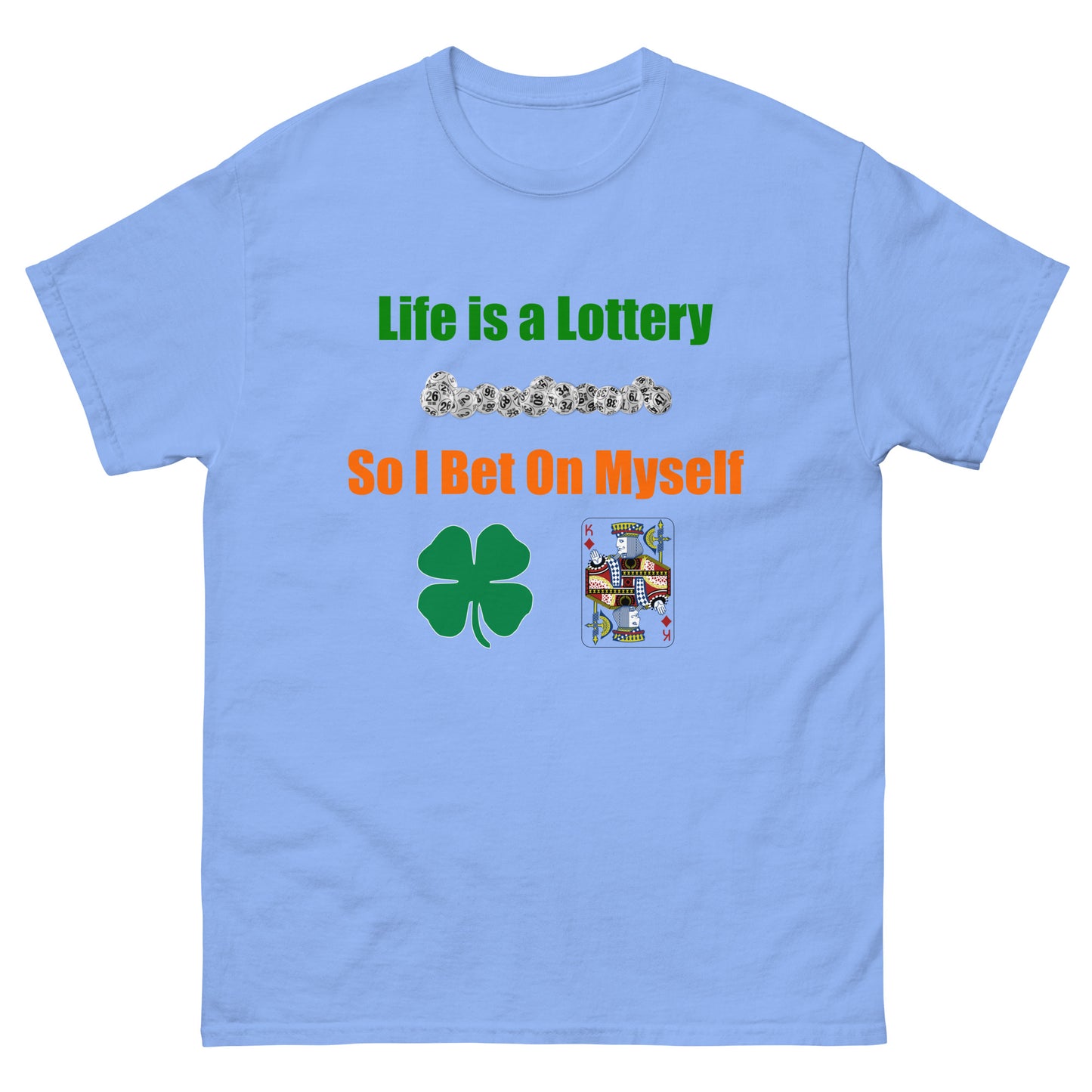 Life is a Lottery Men's classic tee - Four-Leaf Clover and Poker Cards Design | Motivational Gambling Quote Tee