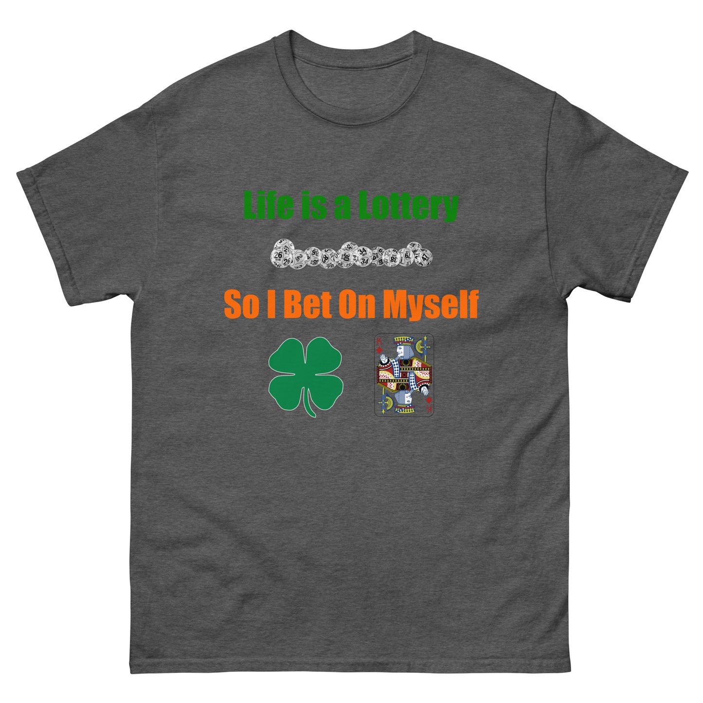 Life is a Lottery Men's classic tee - Four-Leaf Clover and Poker Cards Design | Motivational Gambling Quote Tee