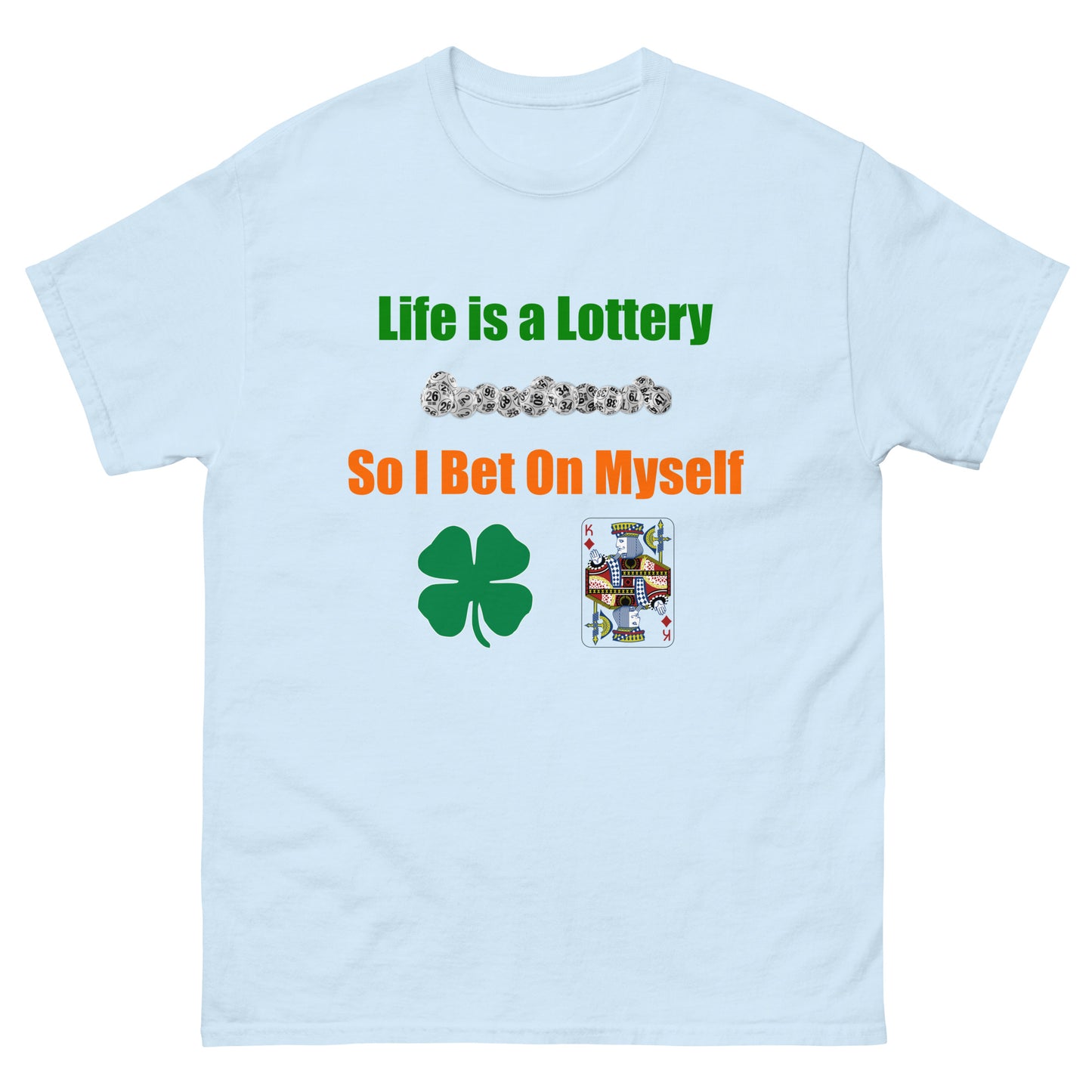 Life is a Lottery Men's classic tee - Four-Leaf Clover and Poker Cards Design | Motivational Gambling Quote Tee