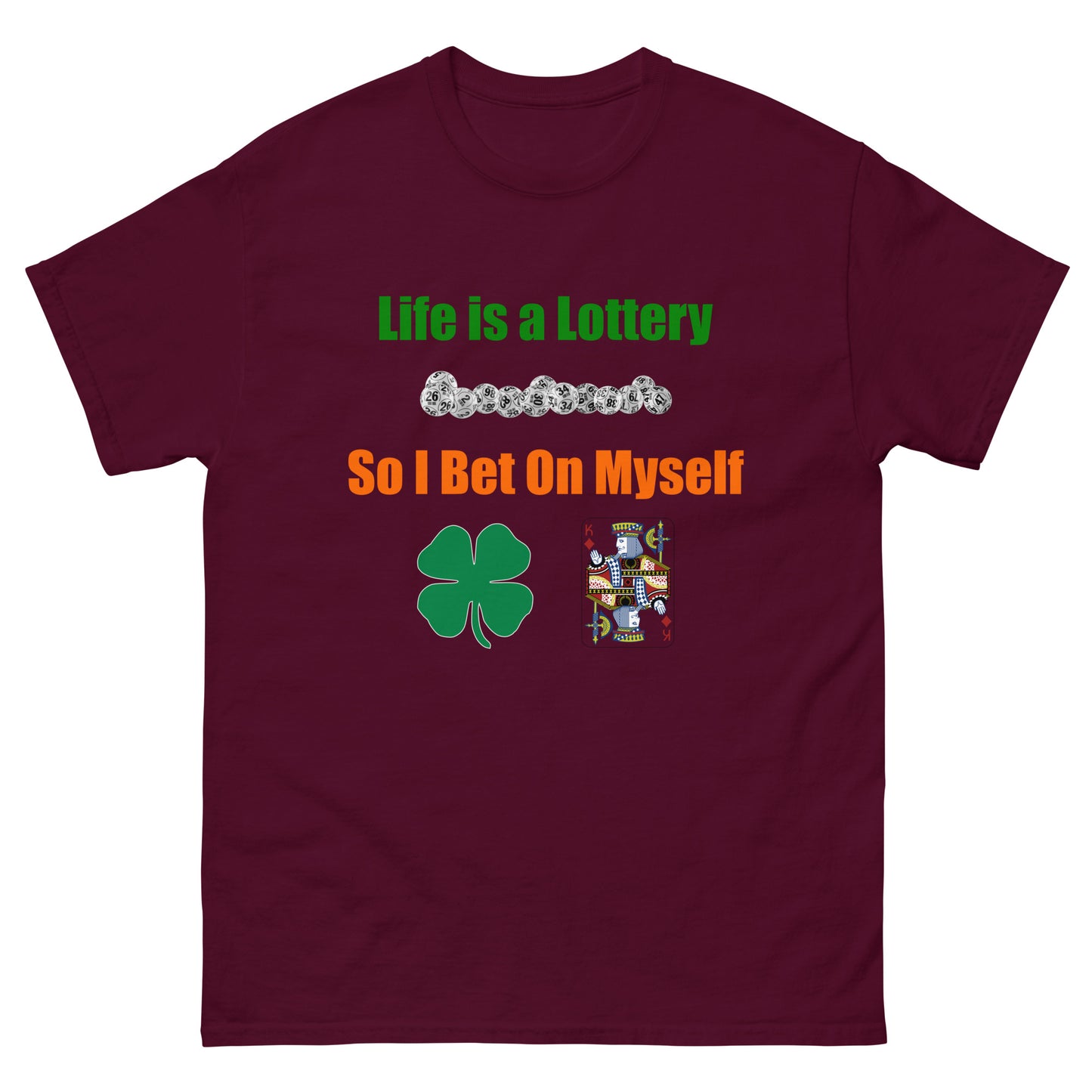 Life is a Lottery Men's classic tee - Four-Leaf Clover and Poker Cards Design | Motivational Gambling Quote Tee