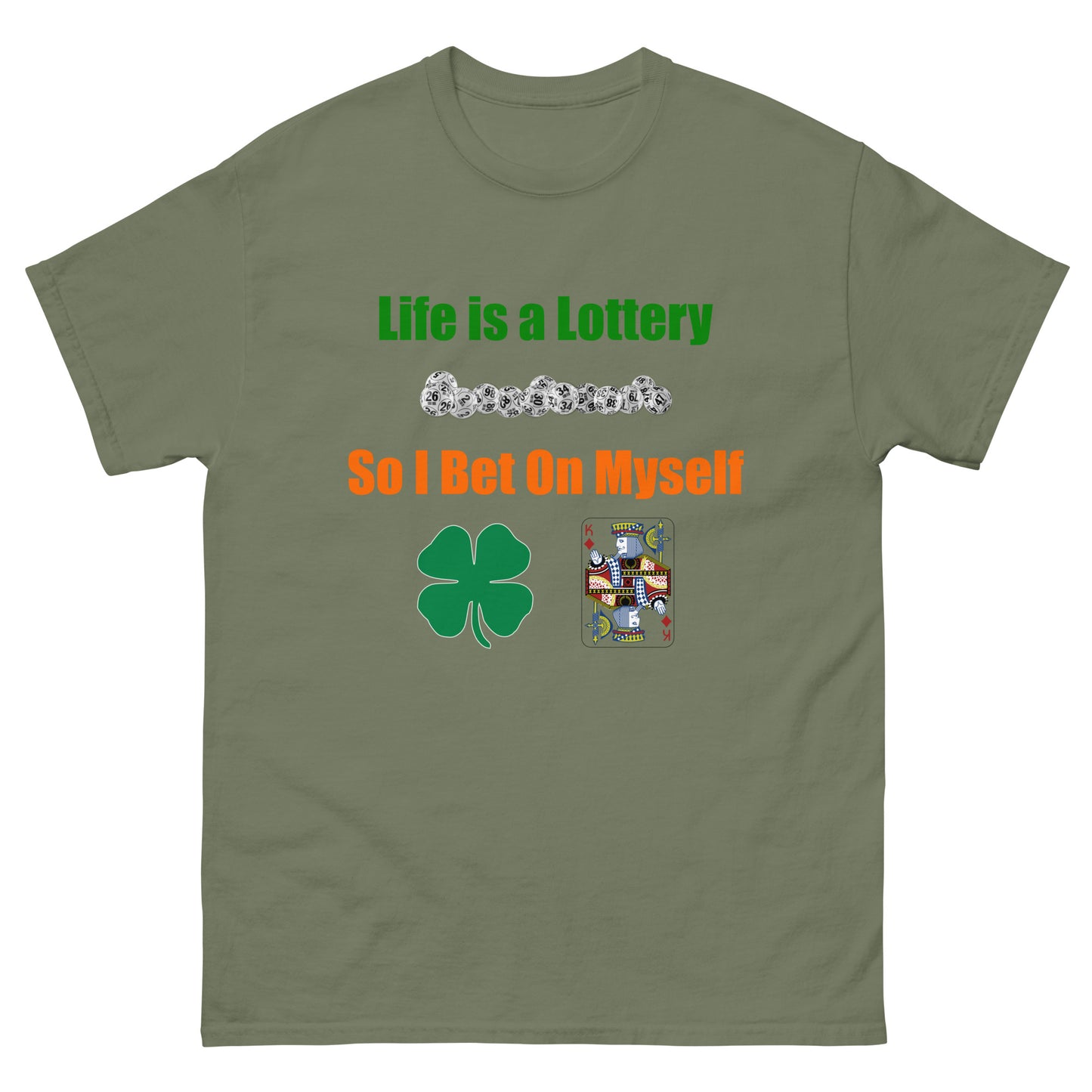 Life is a Lottery Men's classic tee - Four-Leaf Clover and Poker Cards Design | Motivational Gambling Quote Tee