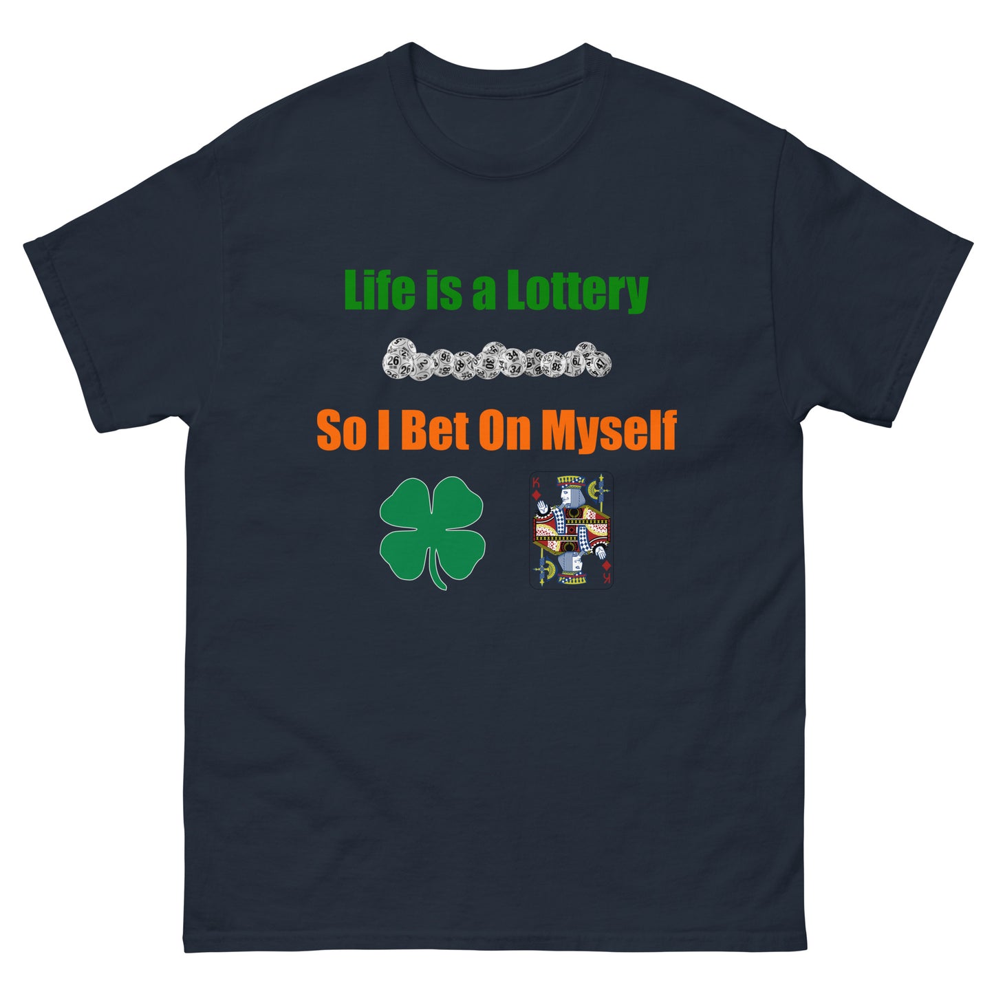 Life is a Lottery Men's classic tee - Four-Leaf Clover and Poker Cards Design | Motivational Gambling Quote Tee