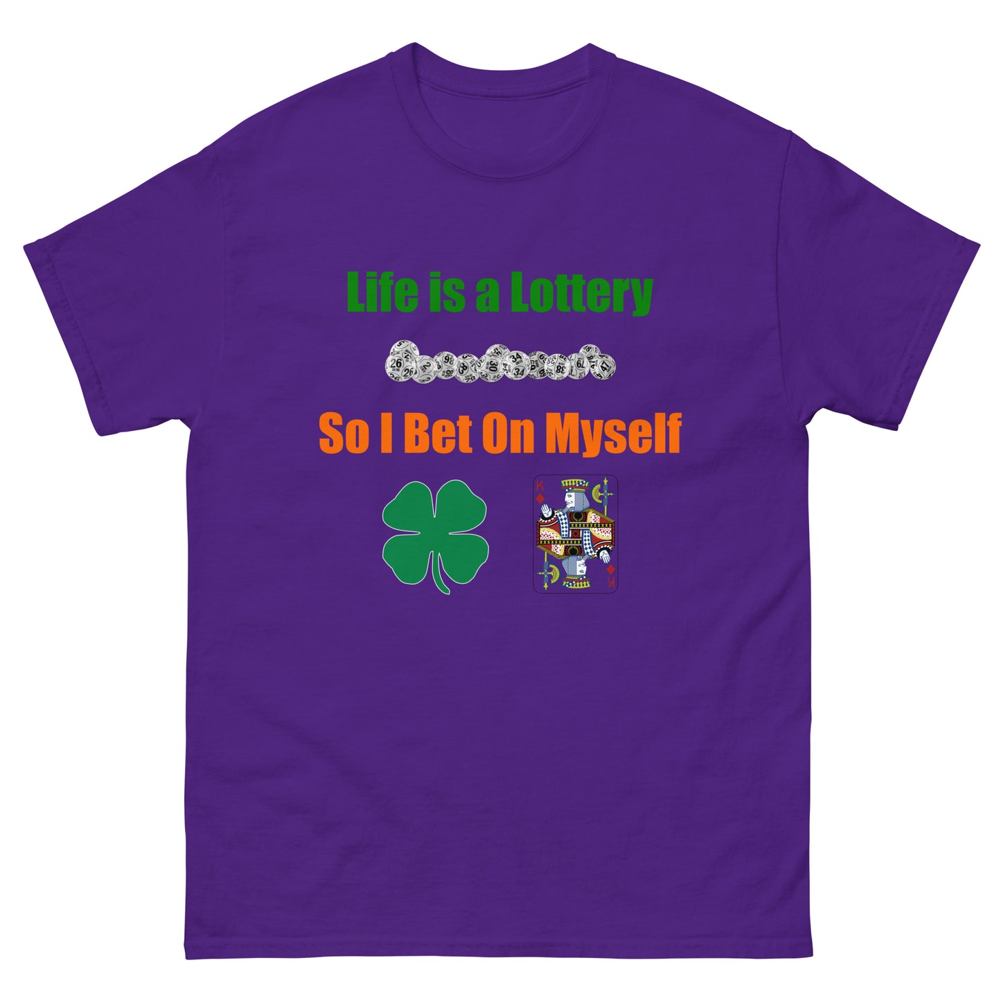 Life is a Lottery Men's classic tee - Four-Leaf Clover and Poker Cards Design | Motivational Gambling Quote Tee