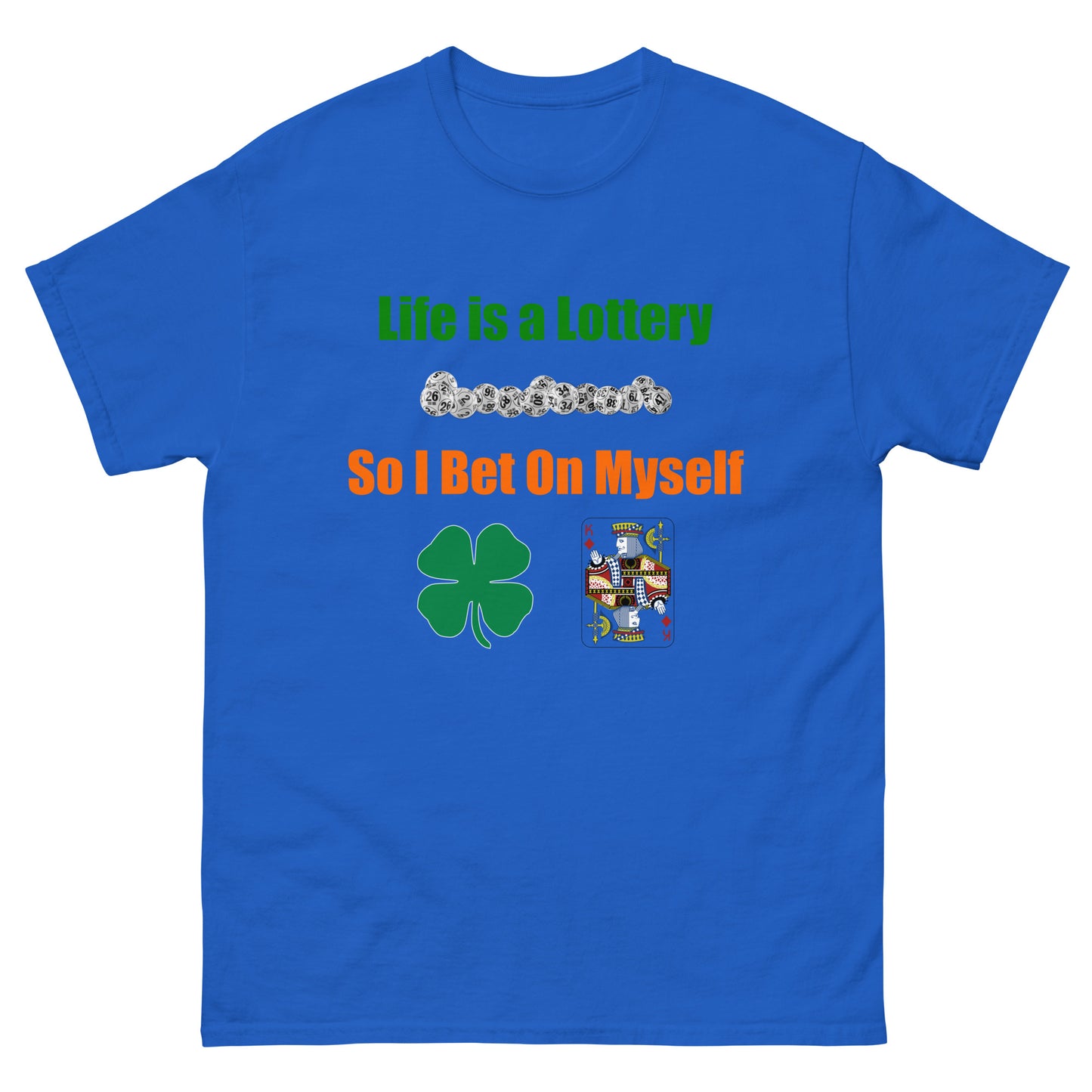 Life is a Lottery Men's classic tee - Four-Leaf Clover and Poker Cards Design | Motivational Gambling Quote Tee