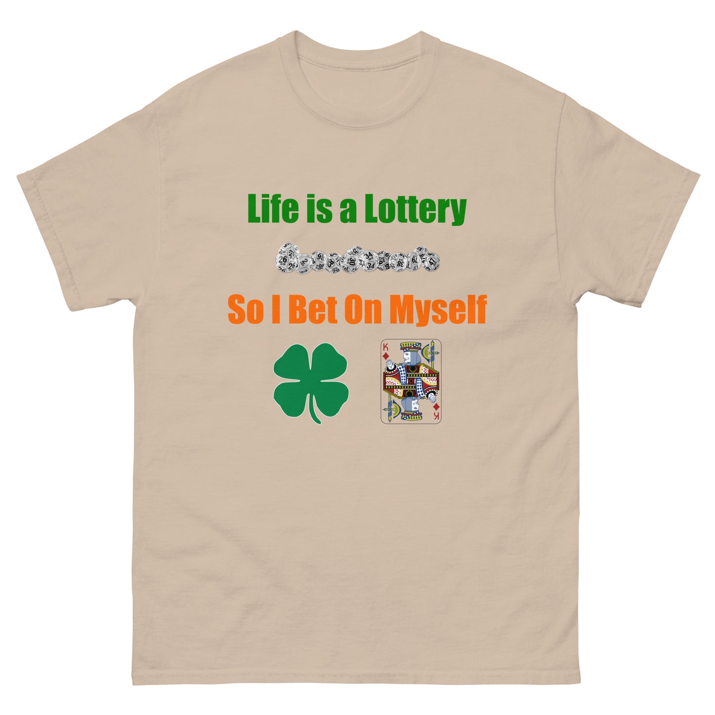 Life is a Lottery Men's classic tee - Four-Leaf Clover and Poker Cards Design | Motivational Gambling Quote Tee
