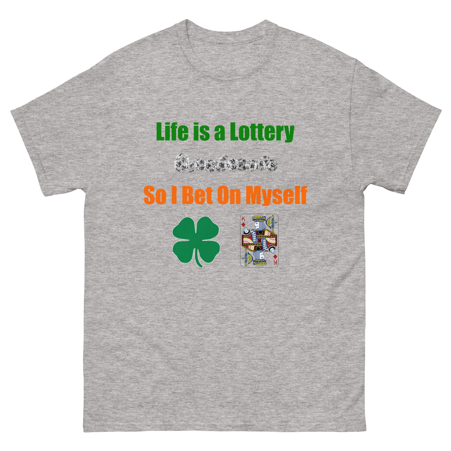 Life is a Lottery Men's classic tee - Four-Leaf Clover and Poker Cards Design | Motivational Gambling Quote Tee