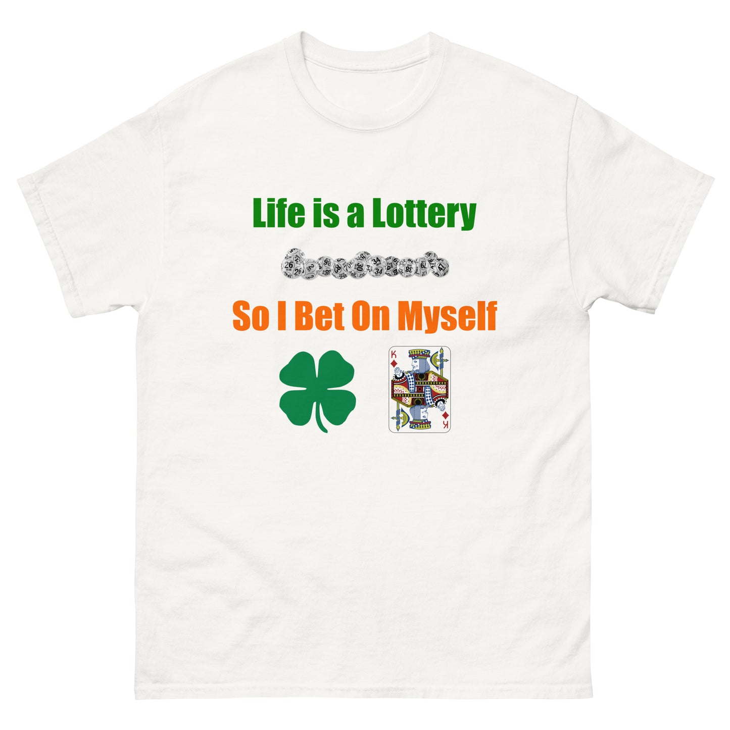 Life is a Lottery Men's classic tee - Four-Leaf Clover and Poker Cards Design | Motivational Gambling Quote Tee