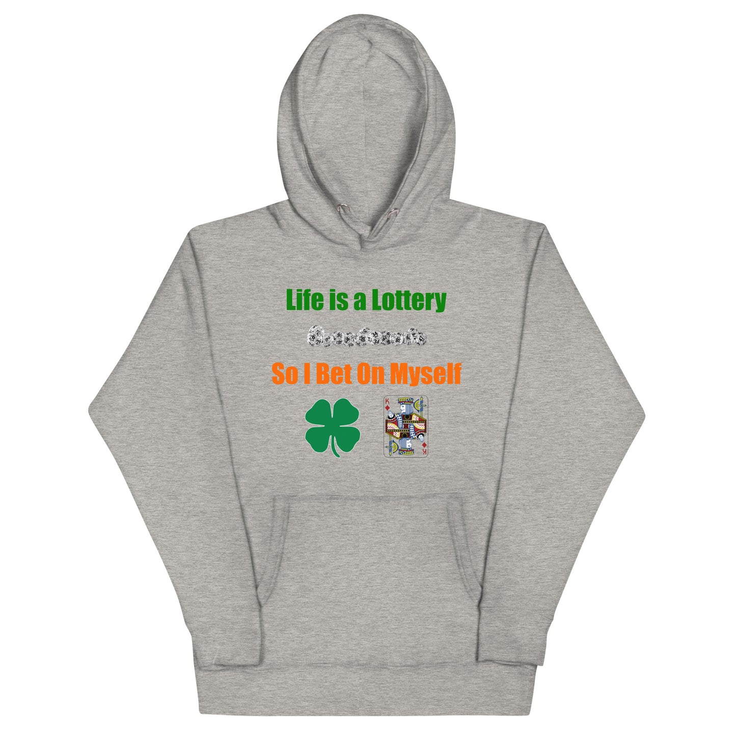 Life is a Lottery Unisex Hoodie- Four-Leaf Clover and Poker Cards Design | Motivational Gambling Quote Hoodie