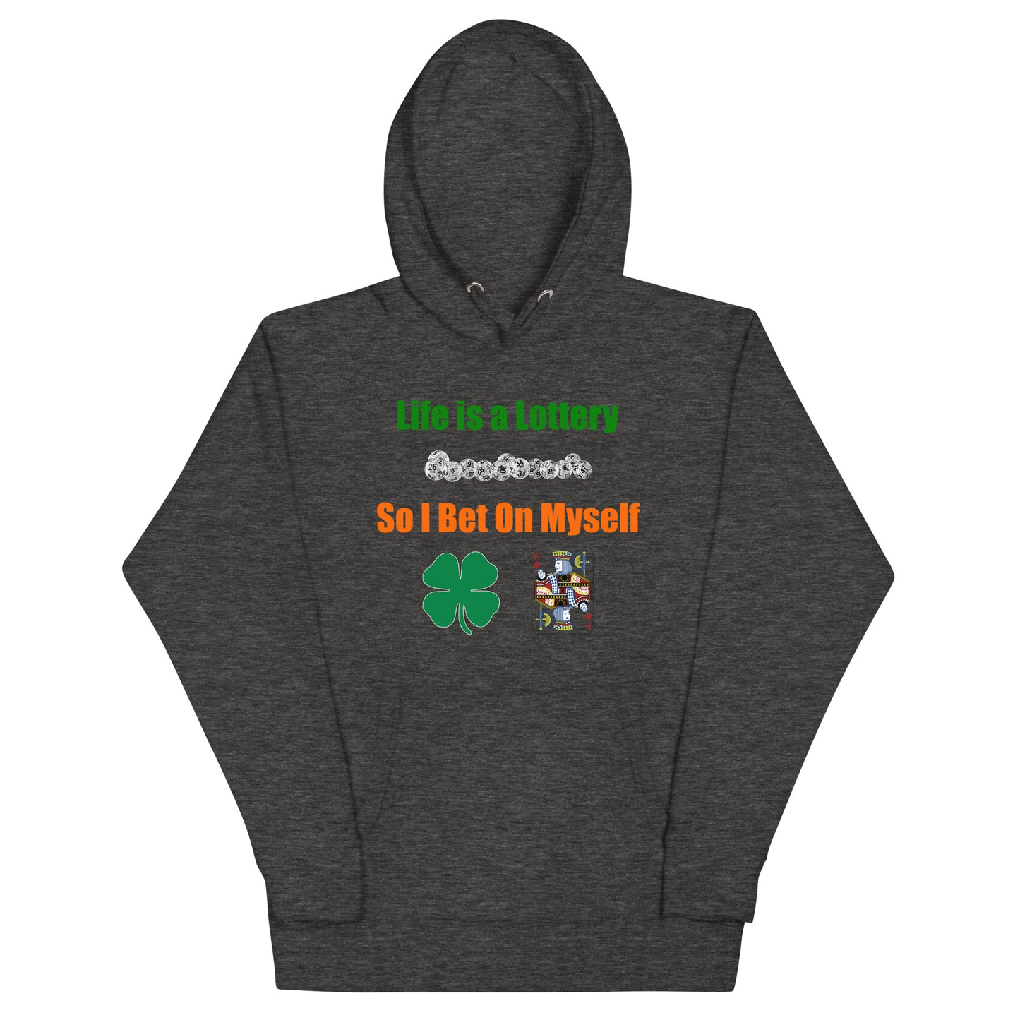 Life is a Lottery Unisex Hoodie- Four-Leaf Clover and Poker Cards Design | Motivational Gambling Quote Hoodie