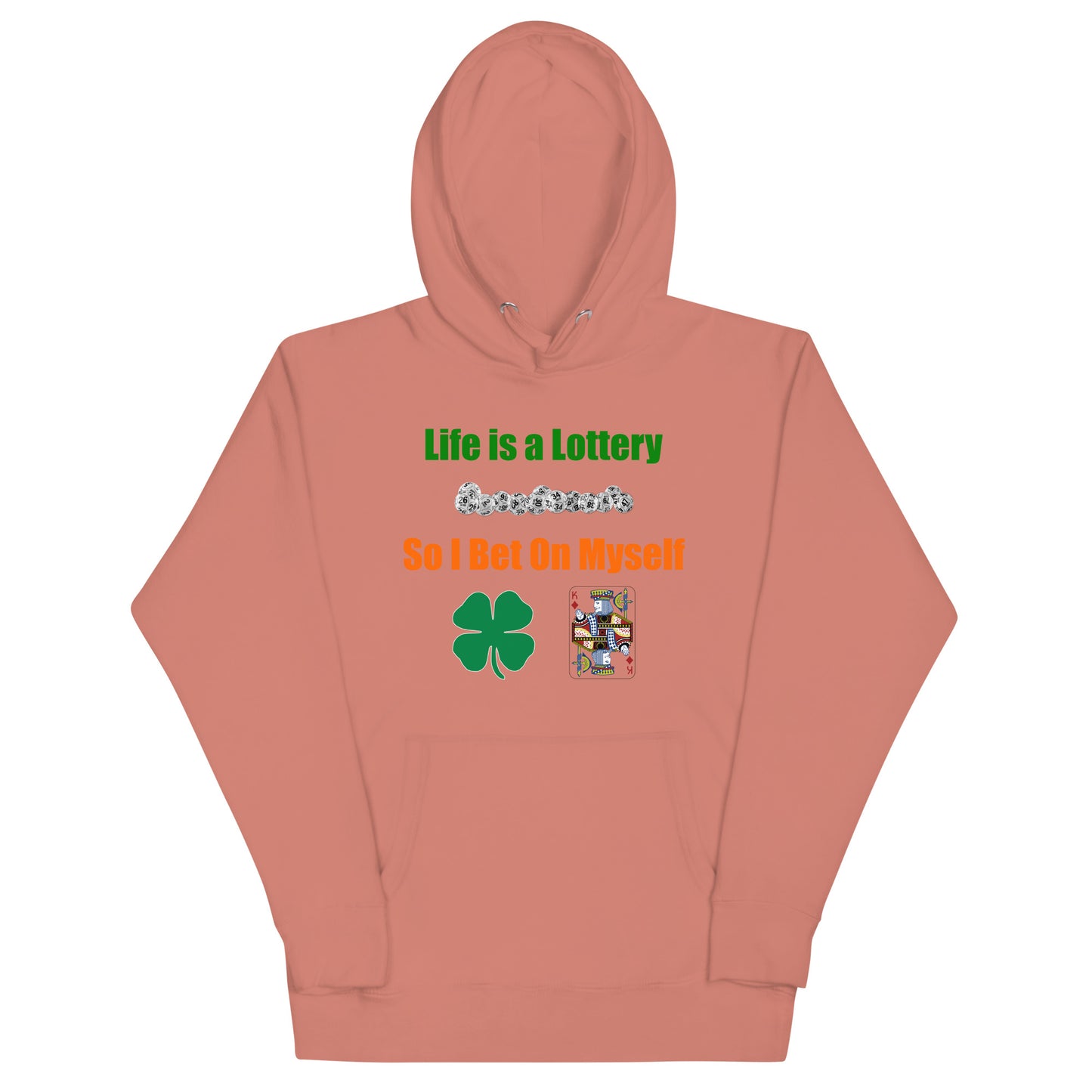 Life is a Lottery Unisex Hoodie- Four-Leaf Clover and Poker Cards Design | Motivational Gambling Quote Hoodie