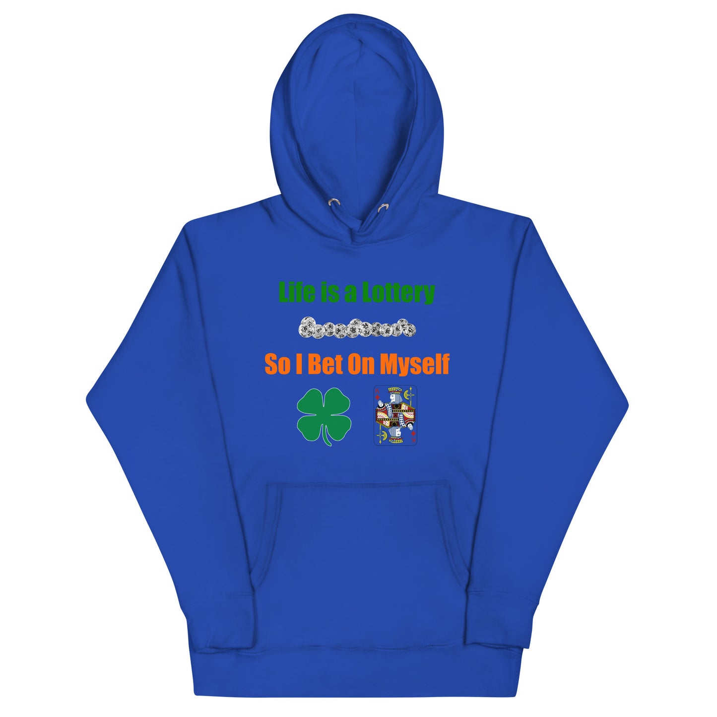 Life is a Lottery Unisex Hoodie- Four-Leaf Clover and Poker Cards Design | Motivational Gambling Quote Hoodie